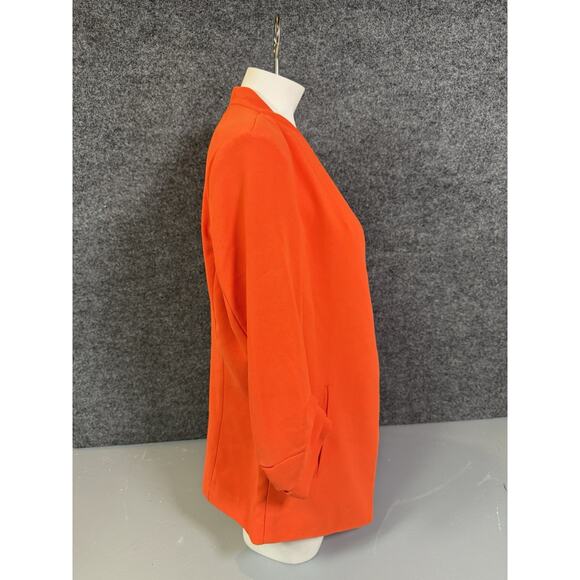 Rachel Zoe Size M Orange Stretch Open Front Blazer Jacket with Ruched Sleeves - Picture 3 of 12